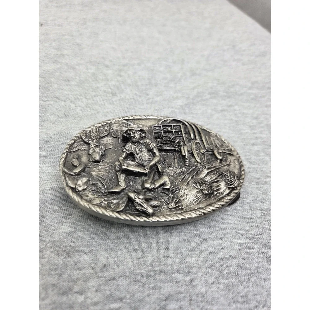 Rare 1986 Vintage Western Frontier Gold Mining Pewter Heavy Belt Buckle Mens